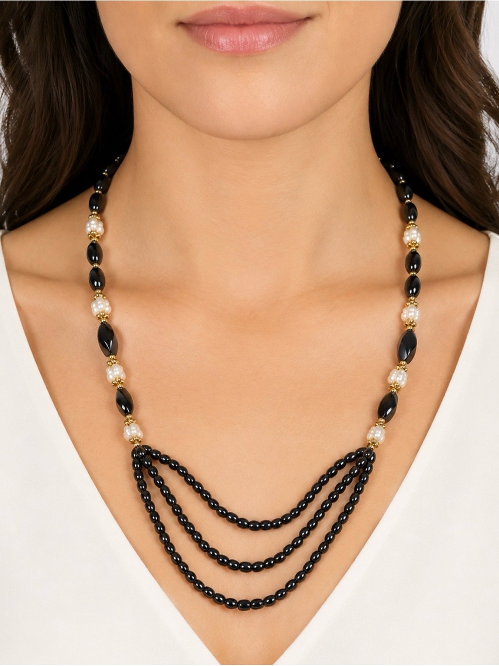 Elegant Black Beaded Multi-Strand Necklace